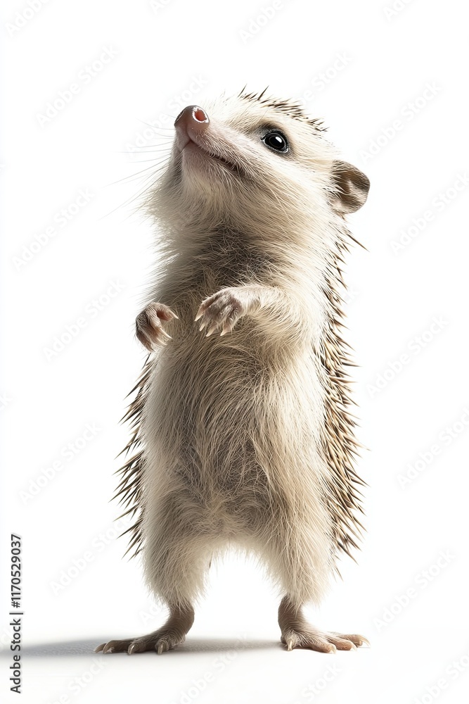 Funny hedgehog standing on its hind legs, isolated on a white background Funny hedgehog standing on its hind legs, isolated on a white background