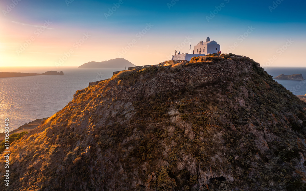 Panagia Thalassitra church view in the Plaka castle, Milos island, Greece