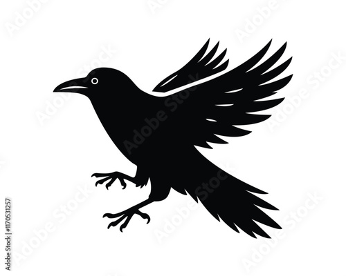 Crow., raven, bird black and white silhouette vector illustration. photo