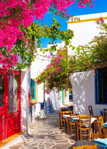Obraz na płótnie One of the cozy streets of Plaka town. Milos island, Greece w salonie