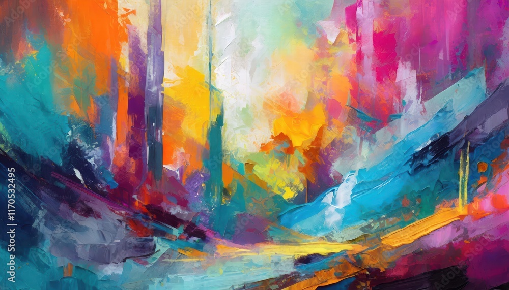 Obraz premium Vibrant Dreamscape An Abstract Journey Through Color and Imagination in a Fantasy Realm