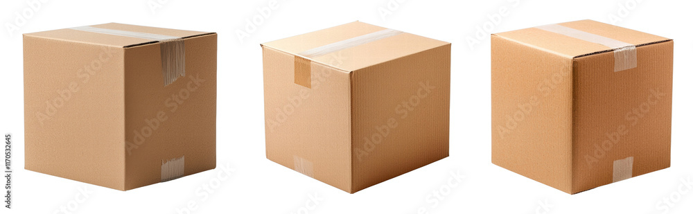 Three cardboard boxes with tape on a transparent background Three cardboard boxes with tape on a transparent background