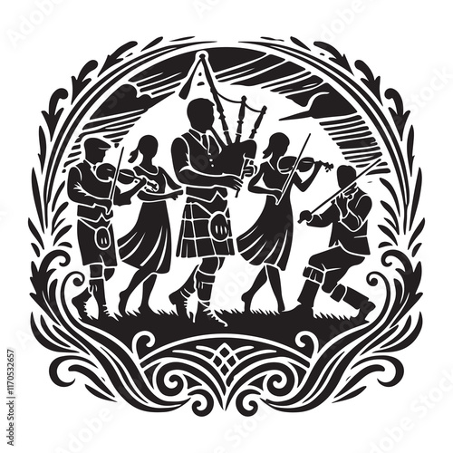 Ceiled Silhouette Vector Illustration, Solid White Background.