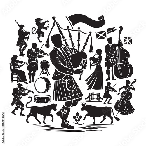 Ceiled Silhouette Vector Illustration, Solid White Background.