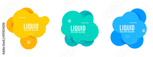 Modern liquid abstract shapes vector design set in yellow, blue and teal colors.