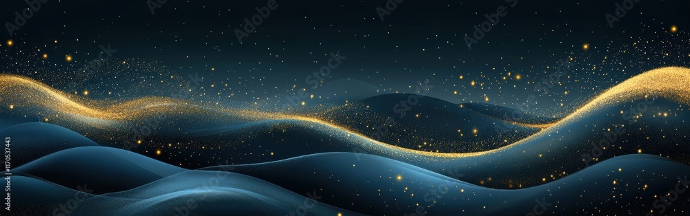 Obraz premium Golden sparkles and shimmering waves creating a magical landscape at night