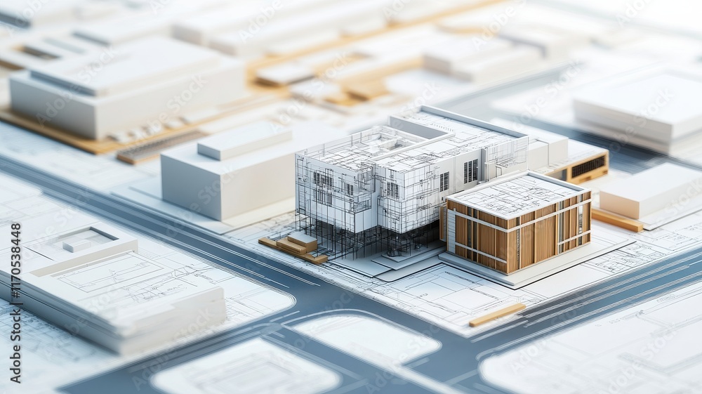 A detailed architectural model showcases a modern building amidst a minimalist urban layout, highlighting innovative design and spatial planning. A detailed architectural model showcases a modern building amidst a minimalist urban layout, highlighting innovative design and spatial planning.