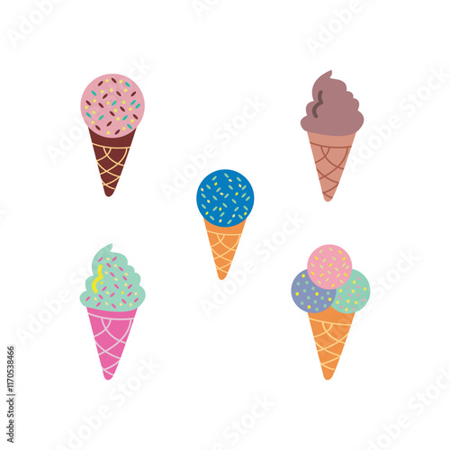 cute colorful ice cram cone symbol set