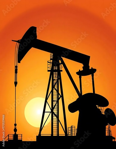 Silhouette Of Oil Pump Jack At Sunset photo