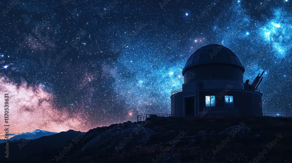 Mountaintop Observatory Under a Starry Night Sky Mountaintop Observatory Under a Starry Night Sky
