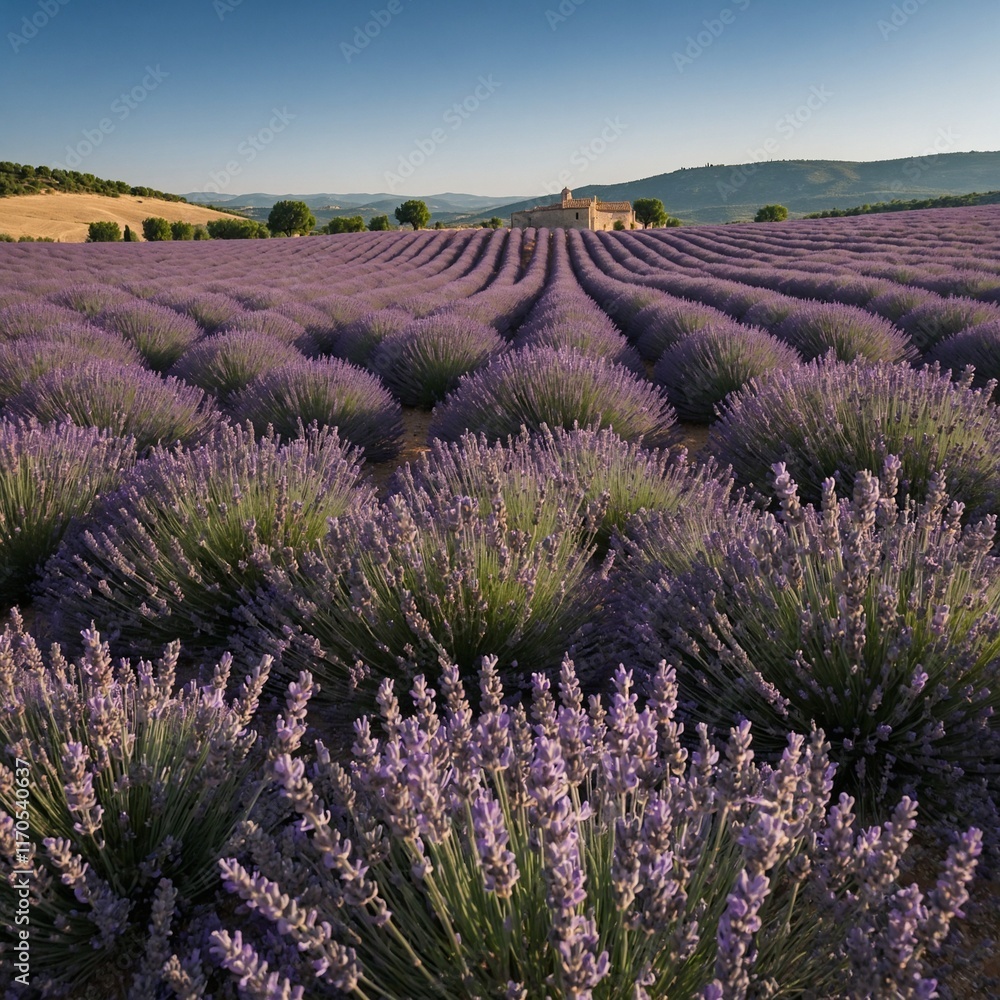 Fototapeta premium Rolling hills of lavender in Provence, France, stretching into the horizon