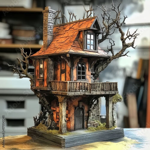 Enchanting Miniature Fairy Tale House Model Craftsmanship Halloween Decor photo