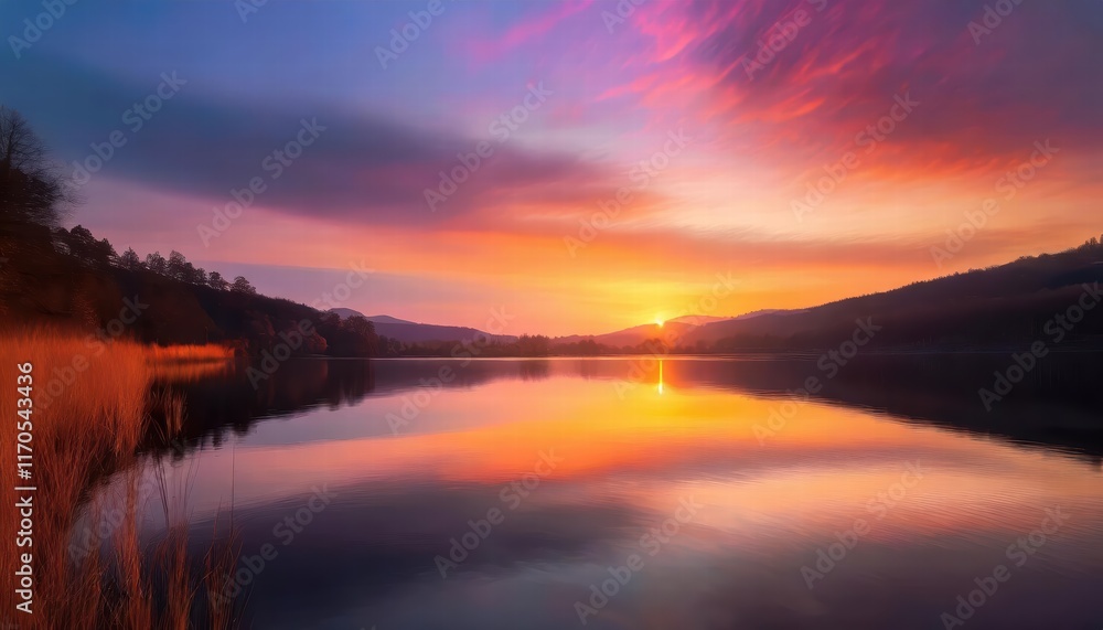 Captivating Sunset Over a Serene Lake A Vibrant Display of Natures Palette with Colorful Reflections Shimmering on the Water Captivating Sunset Over a Serene Lake A Vibrant Display of Natures Palette with Colorful Reflections Shimmering on the Water