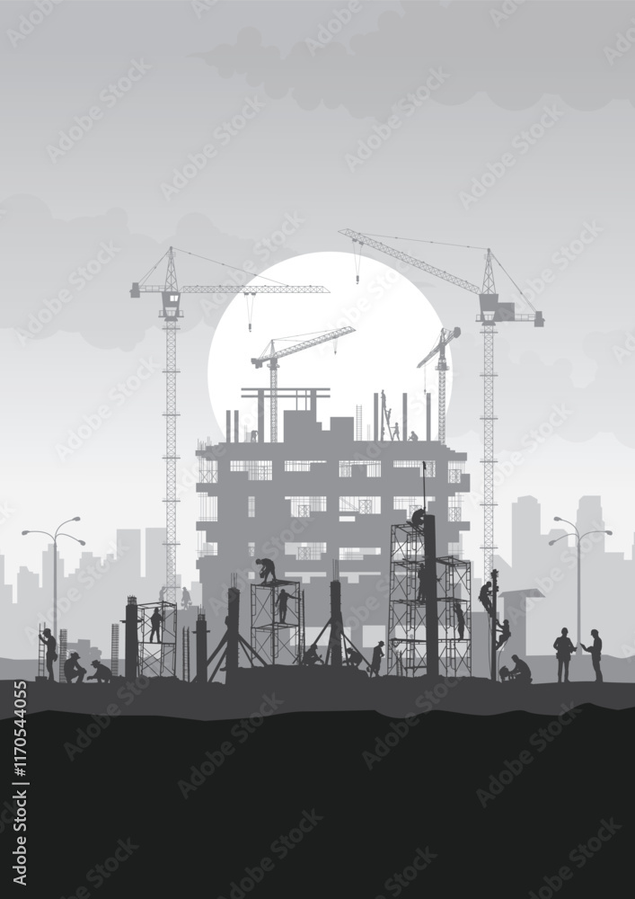Construction vector background, Worker in a building site, Labour day background.
Construction vector background, Worker in a building site, Labour day background.