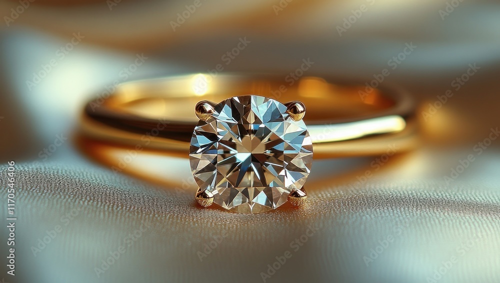 Gold Engagement Ring with Round Diamond in Solitaire Style Gold Engagement Ring with Round Diamond in Solitaire Style