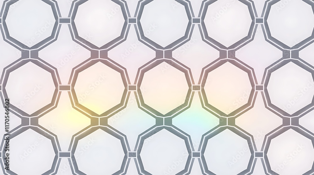 Fototapeta premium Iridescent Hexagon Pattern: Subtle Rainbow Hues on Geometric Design 