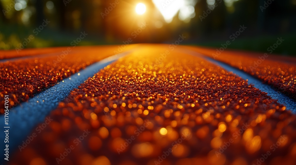 Golden Sunset Glows On Running Track Surface