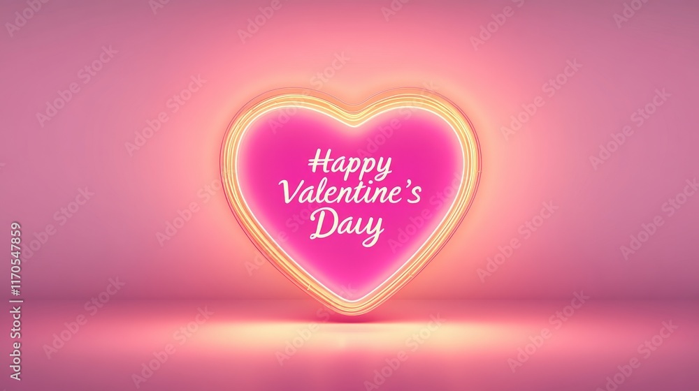 Glowing Heart Sign with Happy Valentine's Day Text in Pink Neon Light on a Soft Background for Romantic Celebrations and Festive Occasions Glowing Heart Sign with Happy Valentine's Day Text in Pink Neon Light on a Soft Background for Romantic Celebrations and Festive Occasions