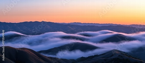 Majestic Rolling Hills Draped in Morning Fog at Sunrise  
 photo