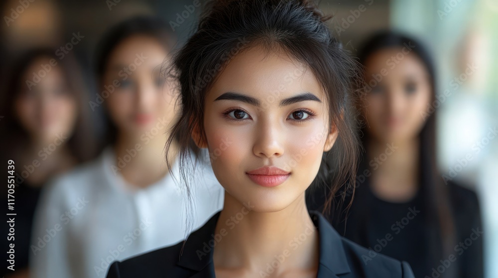 Confident woman leading team, office background, portrait Confident woman leading team, office background, portrait
