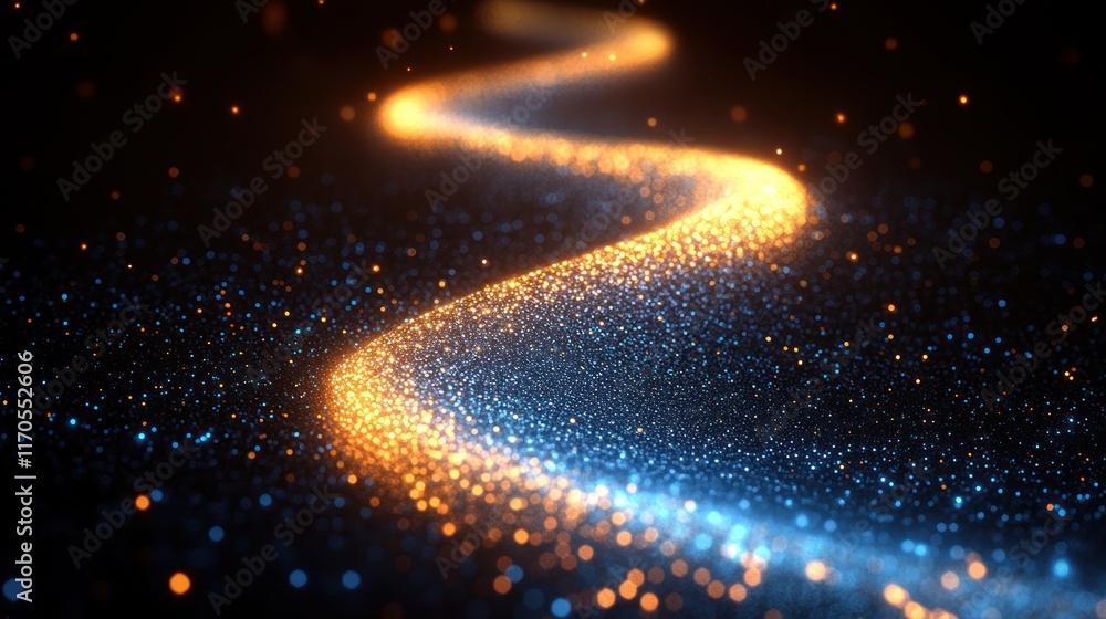 Obraz premium Glowing particles swirl, dark background, abstract design, digital art