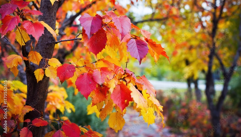 Captivating Autumn Scene Beautiful Yellow, Red, and Orange Leaves in a Serene Park Setting, Showcasing Natures Vibrant Palette and the Tranquility of Falls Embrace Captivating Autumn Scene Beautiful Yellow, Red, and Orange Leaves in a Serene Park Setting, Showcasing Natures Vibrant Palette and the Tranquility of Falls Embrace