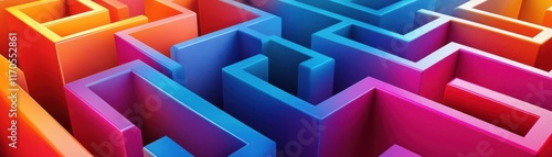Abstract zigzag pathways in a vivid, detailed maze, symbolizing choices and complexity