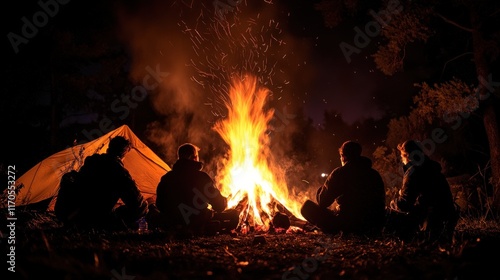 Obraz na płótnie Fire flames rising and moving at dark night in dark blurred background. Camping fire suitable backdrop w salonie