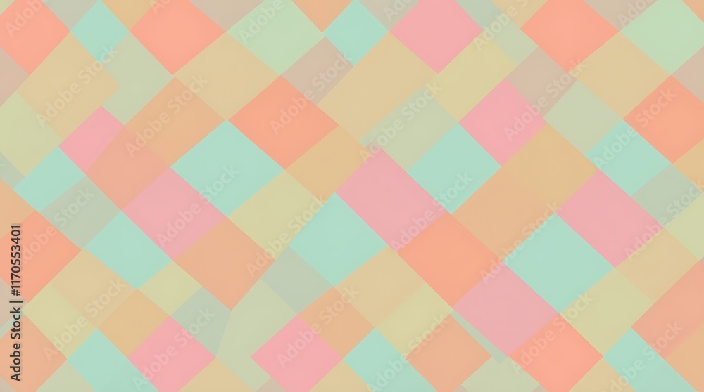 Abstract Geometric Pattern in Pastel Tones: A seamless and captivating digital pattern featuring an arrangement of overlapping squares in soft, pastel hues. Abstract Geometric Pattern in Pastel Tones: A seamless and captivating digital pattern featuring an arrangement of overlapping squares in soft, pastel hues.