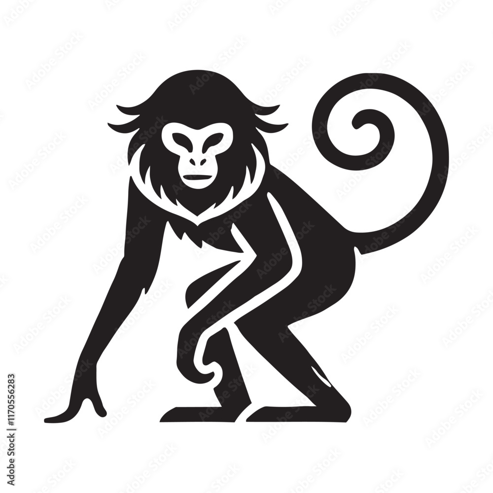 Fototapeta premium Captivating monkey silhouette for creative design purposes - Monkey black vector