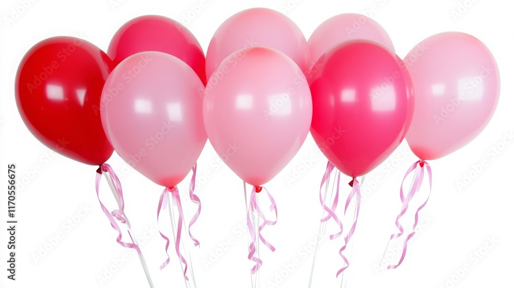 Vibrant Collection of Colorful Balloons in Shades of Red and Pink with Streamers for Celebrations, Parties, and Special Occasions Vibrant Collection of Colorful Balloons in Shades of Red and Pink with Streamers for Celebrations, Parties, and Special Occasions