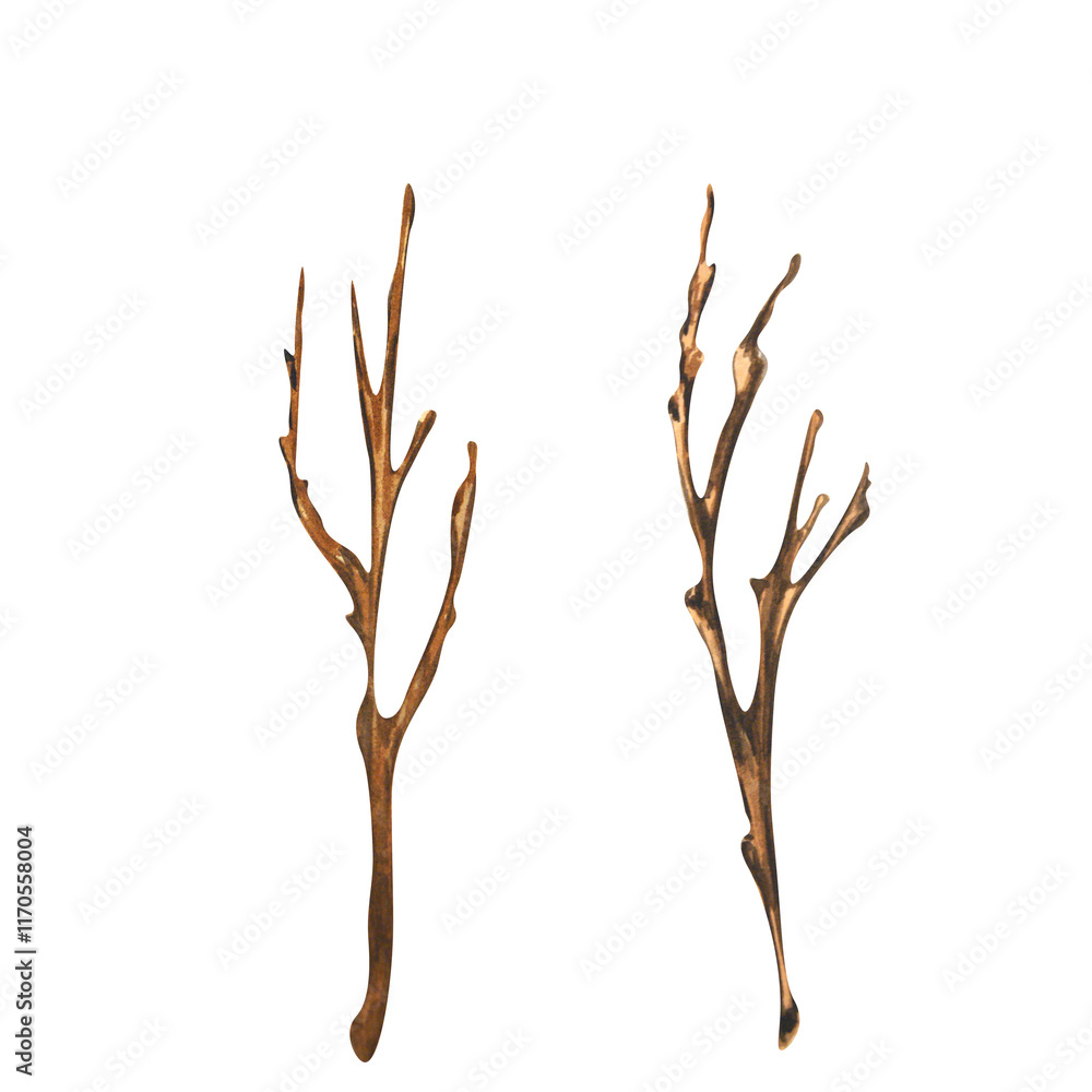 Fototapeta premium Tree branches on white background. Watercolor. Handmade. Can be used on packaging, stickers, compositions