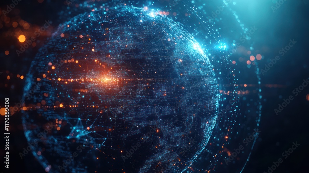 Obraz premium Global network, digital data flows, futuristic background, technology concept