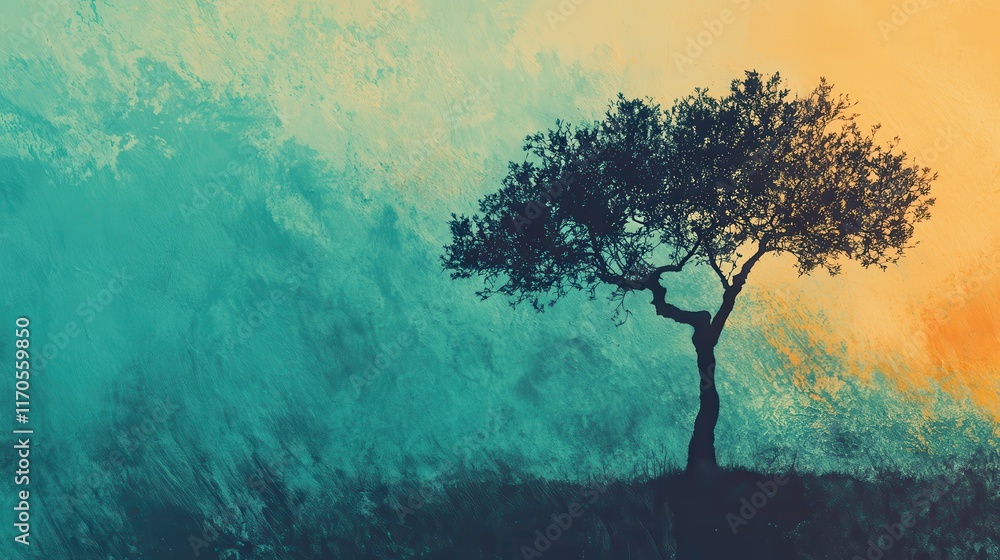 Abstract silhouette of a tree against a colorful background highlighting nature's beauty at dusk Abstract silhouette of a tree against a colorful background highlighting nature's beauty at dusk