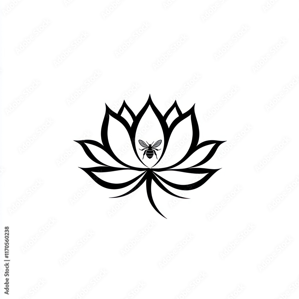 Bee inside lotus flower design, white background, minimalist art, logo design Bee inside lotus flower design, white background, minimalist art, logo design