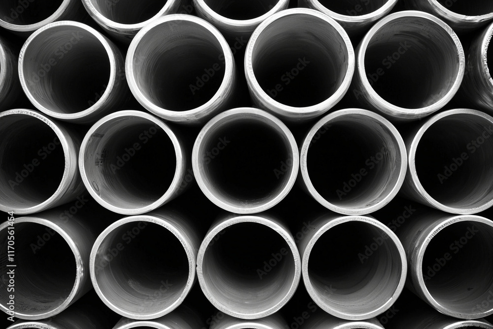 Close-up view of steel pipes arranged in rows Close-up view of steel pipes arranged in rows