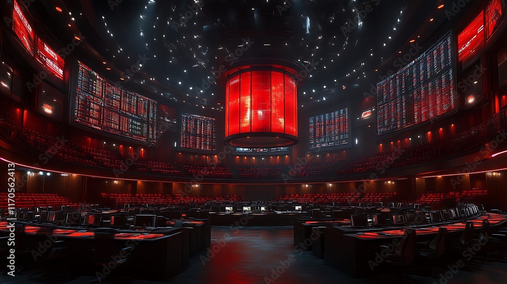 Futuristic Trading Room Red Lighting Stock Market Data