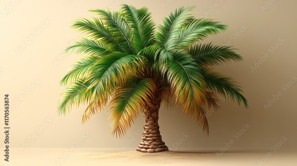 Fototapeta premium Single palm tree, desert backdrop, studio, summer