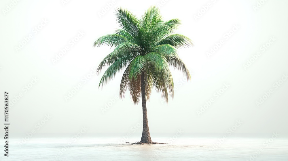 Obraz premium Single palm tree, studio, white background, serenity, travel brochure
