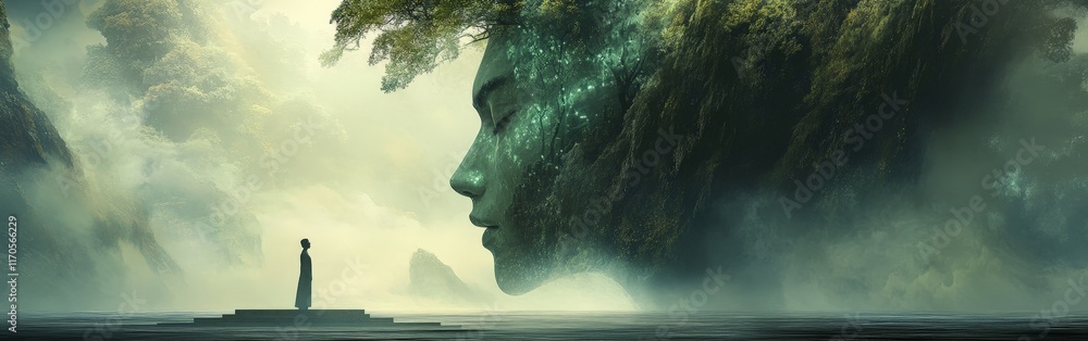 A futuristic landscape merging AI and nature, symbolizing harmony and technological evolution, perfect for sci-fi and design inspiration A futuristic landscape merging AI and nature, symbolizing harmony and technological evolution, perfect for sci-fi and design inspiration