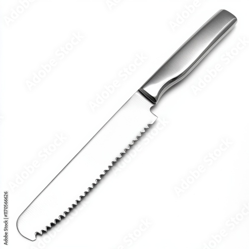 Serrated stainless steel bread knife designed for effortless slicing and preparation photo