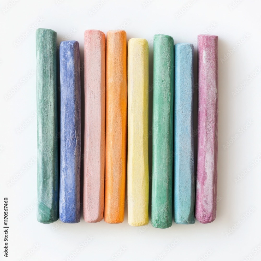 Colorful chalk sticks arranged neatly in a vibrant display for artistic creativity and drawing activities Colorful chalk sticks arranged neatly in a vibrant display for artistic creativity and drawing activities