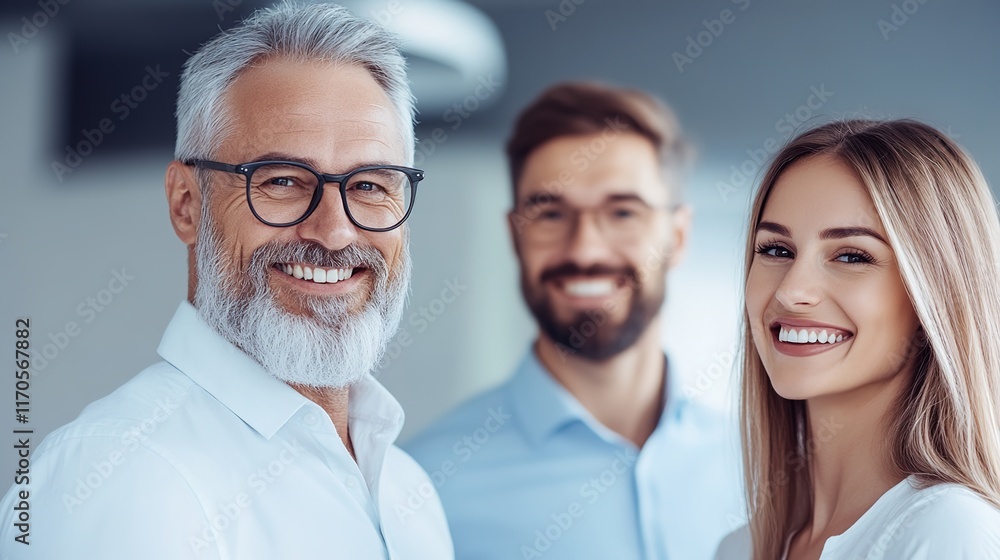 Professional Team Smiling Together in Bright Office Environment Professional Team Smiling Together in Bright Office Environment