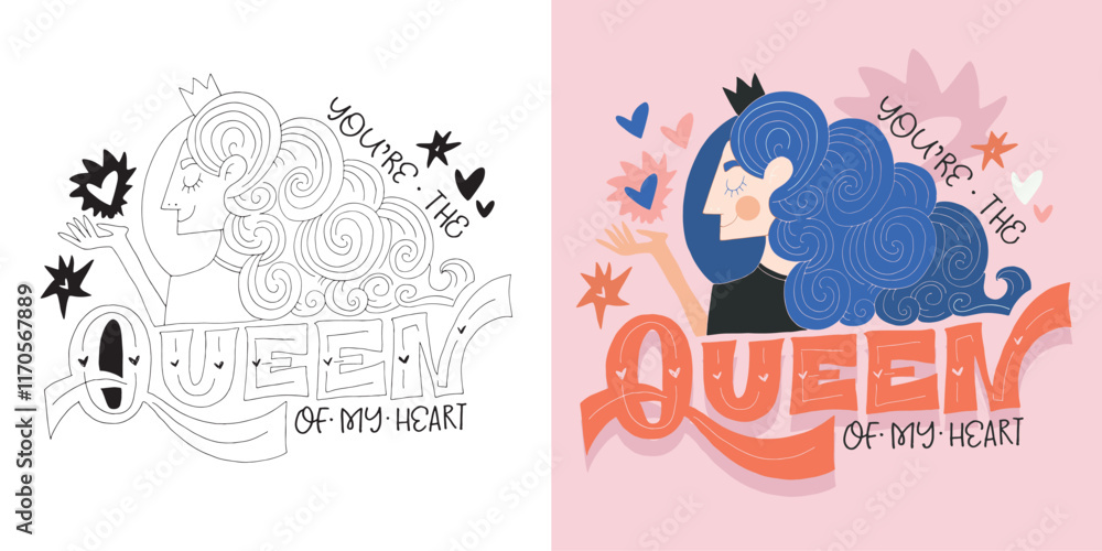 Fototapeta premium Trendy hand drawn doodle lettering quote about love and Valentine's day. Lettering for t-shirt design, mug print, bag print, clothes fashion. 100% hand drawn vector image.