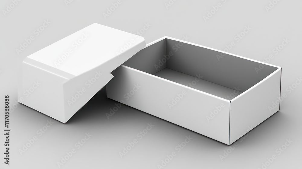 Open white cardboard box, studio background, packaging mockup Open white cardboard box, studio background, packaging mockup