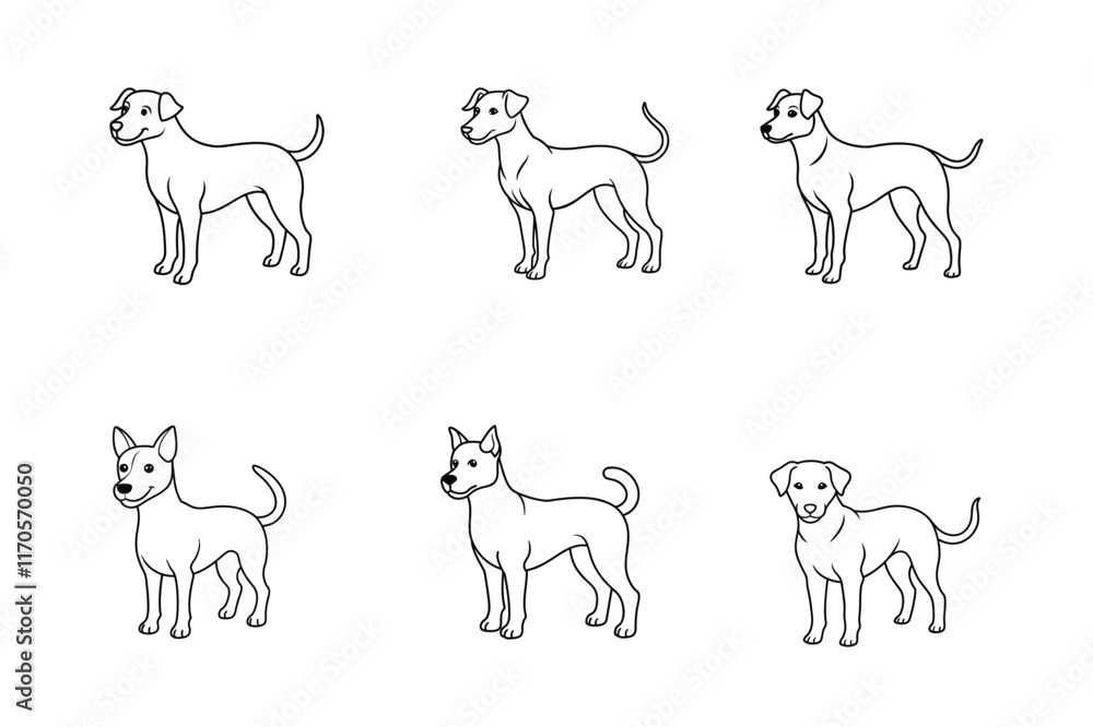 Creative Black and White Dog set Outline in Elegant Line Art Creative Black and White Dog set Outline in Elegant Line Art