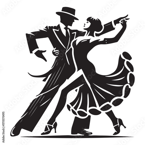 Cha-Cha-Cha Silhouette Vector Illustration, Solid White Background.