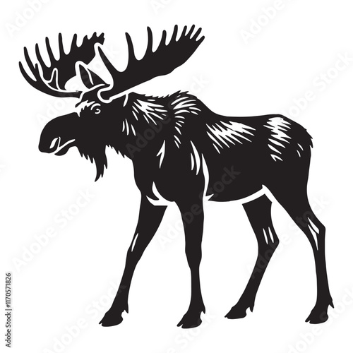 Minimalistic moose silhouette for modern media applications - Moose black vector
