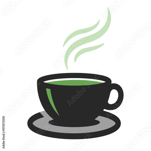 Green tea cup flat vector illustration modern design isolated on white background