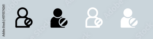 Ban icon set in black and white. Forbidden signs vector illustration.